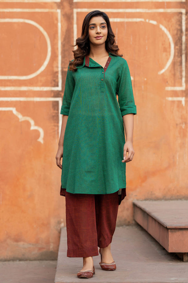 Calf Long Round Neck Fabclub Cotton Woven Design Flared Women Dark Green  Kurti, Size: M/L/XL/2XL at Rs 349 in Ahmedabad